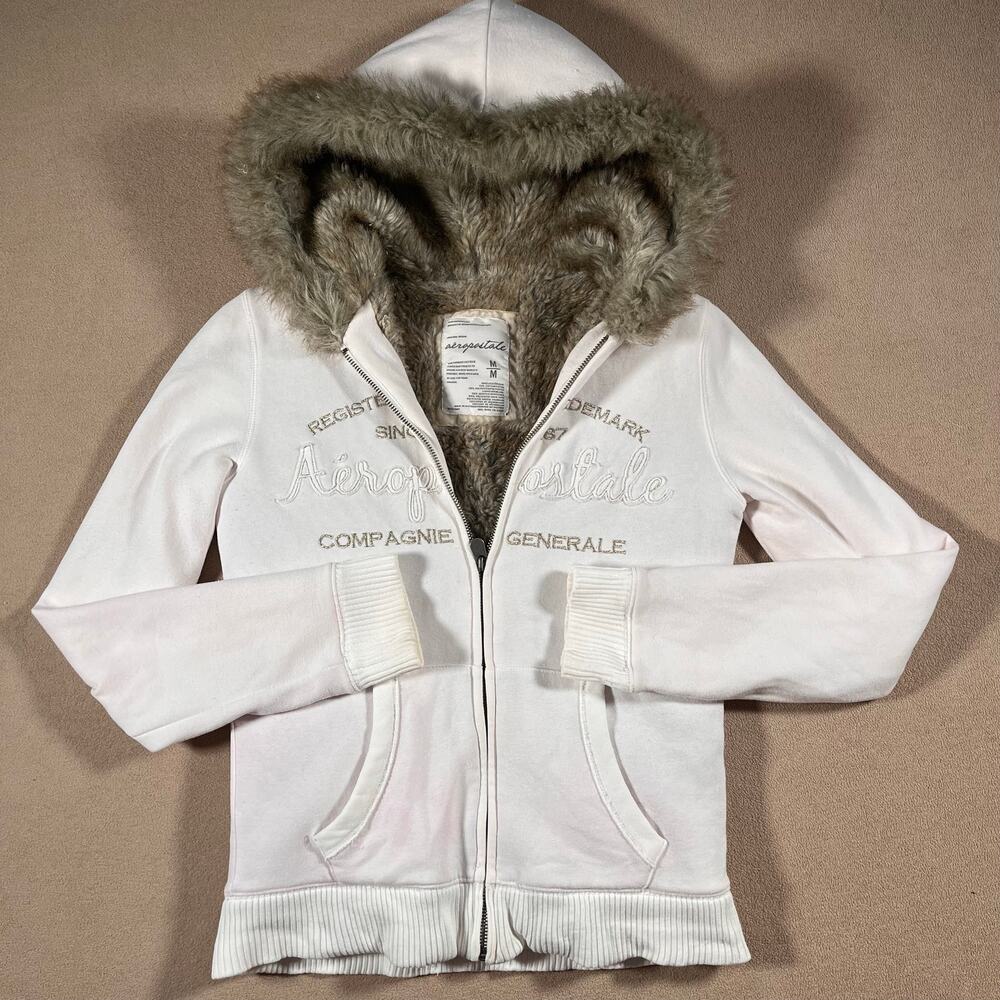 RARE! Wms/Teens Aeropostale Fur Lined Zip Up Y2K 90s Hoodie Sz S/M Mall Baddie
